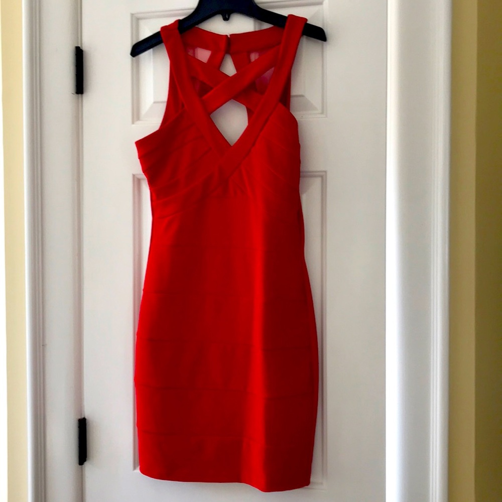 Red bandage mini skirt